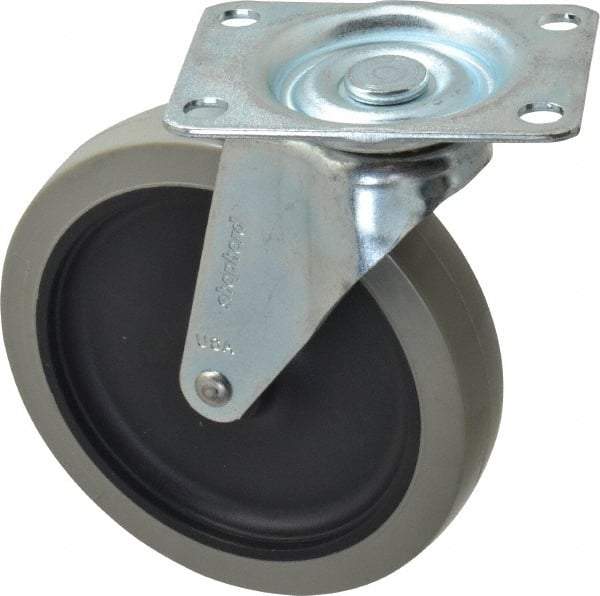 Shepherd - 5" Diam x 15/16" Wide x 5-3/4" OAH Top Plate Mount Swivel Caster with Brake - Polyurethane, 160 Lb Capacity, Plain Bearing, 2-5/8 x 3-3/4" Plate - Eagle Tool & Supply