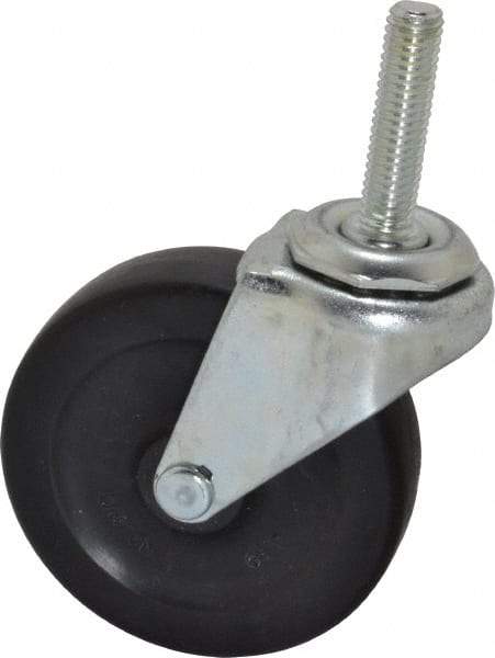 Shepherd - 3" Diam x 13/16" Wide x 3-1/2" OAH Stem Mount Swivel Caster - Hard Rubber, 120 Lb Capacity, Nylon Bearing, 3/8-16 x 1-1/2" Threaded Stem - Eagle Tool & Supply