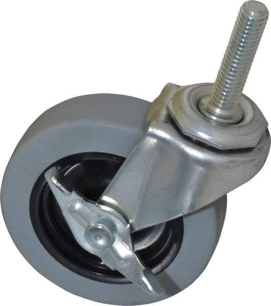 Shepherd - 3" Diam x 13/16" Wide x 3-1/2" OAH Stem Mount Swivel Caster with Brake - Polyurethane, 120 Lb Capacity, Plain Bearing, 3/8-16 x 1-1/2" Threaded Stem - Eagle Tool & Supply