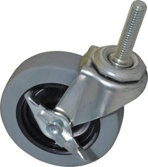 Shepherd - 3" Diam x 13/16" Wide x 3-1/2" OAH Stem Mount Swivel Caster with Brake - Polyurethane, 120 Lb Capacity, Plain Bearing, 3/8-16 x 1-1/2" Threaded Stem - Eagle Tool & Supply