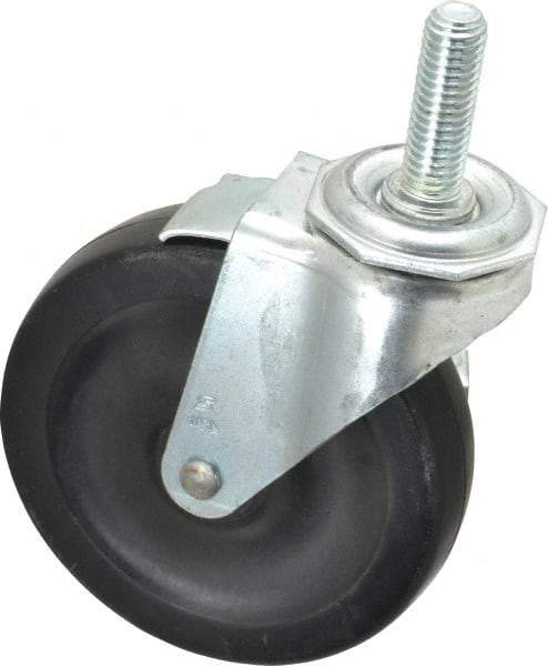 Shepherd - 4" Diam x 15/16" Wide x 4-3/4" OAH Stem Mount Swivel Caster with Brake - Soft Rubber, 125 Lb Capacity, Nylon Bearing, 1/2-13 x 1-1/2" Threaded Stem - Eagle Tool & Supply