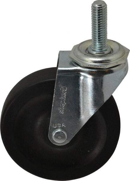 Shepherd - 4" Diam x 15/16" Wide x 4-3/4" OAH Stem Mount Swivel Caster - Hard Rubber, 150 Lb Capacity, Nylon Bearing, 1/2-13 x 1-1/2" Threaded Stem - Eagle Tool & Supply