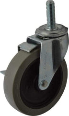 Shepherd - 4" Diam x 15/16" Wide x 4-3/4" OAH Stem Mount Swivel Caster with Brake - Polyurethane, 150 Lb Capacity, Plain Bearing, 1/2-13 x 1-1/2" Threaded Stem - Eagle Tool & Supply