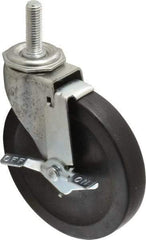 Shepherd - 5" Diam x 15/16" Wide x 5-3/4" OAH Stem Mount Swivel Caster with Brake - Hard Rubber, 160 Lb Capacity, Nylon Bearing, 1/2-13 x 1-1/2" Threaded Stem - Eagle Tool & Supply