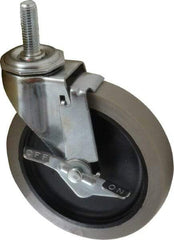 Shepherd - 5" Diam x 15/16" Wide x 5-3/4" OAH Stem Mount Swivel Caster with Brake - Polyurethane, 160 Lb Capacity, Plain Bearing, 1/2-13 x 1-1/2" Threaded Stem - Eagle Tool & Supply