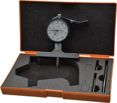 Mitutoyo - 0 to 8 Inch Range, Carbide Tipped Ball Point, White Dial Depth Gage - 0.001 Inch Graduation, 0.002 Inch Accuracy, 1 Inch Travel, 4 Inch Base Measuring Length - Eagle Tool & Supply