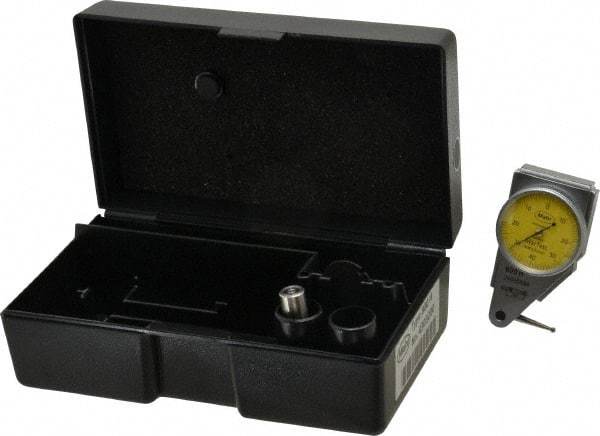 Mahr - 0.4 mm Range, 0.01 mm Dial Graduation, Horizontal Dial Test Indicator - 27.5 mm Yellow Dial, 0-40-0 Dial Reading - Eagle Tool & Supply