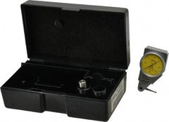 Mahr - 0.4 mm Range, 0.01 mm Dial Graduation, Horizontal Dial Test Indicator - 27.5 mm Yellow Dial, 0-40-0 Dial Reading - Eagle Tool & Supply