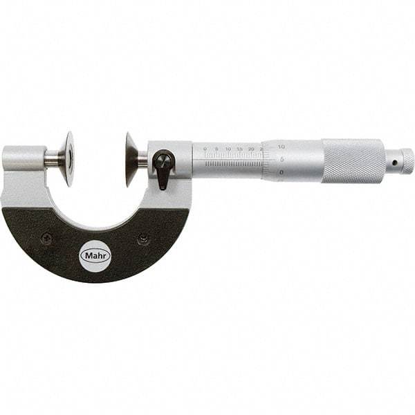 Mahr - 0 to 20mm, 0.01mm Graduation, Ratchet Stop Thimble, Mechanical Disc Micrometer - 4 micro m Accuracy, 25mm Disc, Steel - Eagle Tool & Supply