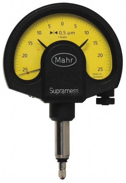 Mahr - 0.5 micro m Graduation, Accuracy Up to 0.5 m, 25 micro m Measurement, Dial Comparator Gage - 1 N Force, 2.8mm Overtravel, White - Eagle Tool & Supply