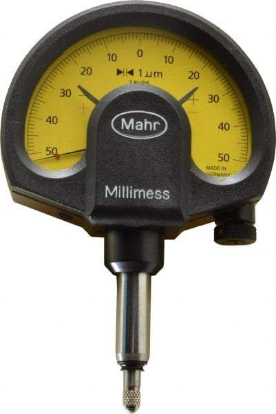 Mahr - 1 micro m Graduation, Accuracy Up to 1 m, 50 micro m Measurement, Dial Comparator Gage - 1 N Force, 2.8mm Overtravel, White - Eagle Tool & Supply