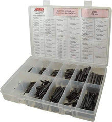 Made in USA - 750 Piece, 1/16 to 7/16" Pin Diam, Spring Pin Assortment - Steel - Eagle Tool & Supply
