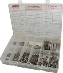 Made in USA - 750 Piece, 1/16 to 7/16" Pin Diam, Spring Pin Assortment - 18-8 Stainless Steel - Eagle Tool & Supply