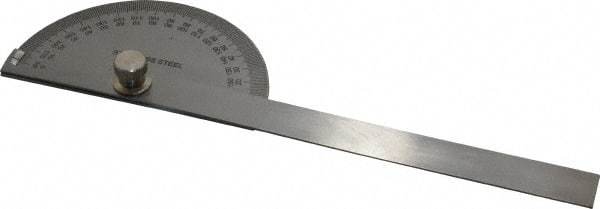 Value Collection - 6 Inch Long Blade, 180° Max Measurement, 1° Dial Graduation, Half Round Head Protractor - 0 to 180 Dial Range - Eagle Tool & Supply