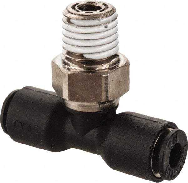 Legris - 1/8" OD, 1/16 NPT, Nylon/Nickel Plated Brass Push-to-Connect Male Branch Tee - 290 Max psi - Eagle Tool & Supply