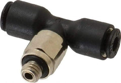 Legris - 1/8" OD, 10-32 UNF, Nylon/Nickel Plated Brass Push-to-Connect Male Branch Tee - 290 Max psi - Eagle Tool & Supply