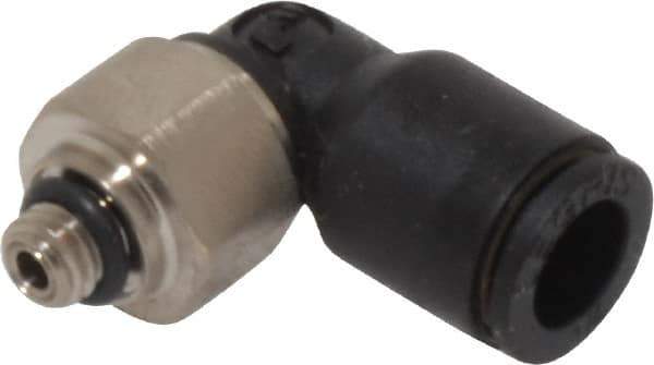 Legris - 1/4" OD, 10-32 UNF, Nylon/Nickel Plated Brass Push-to-Connect Male Elbow - 290 Max psi - Eagle Tool & Supply