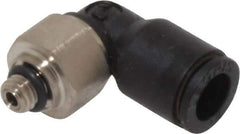 Legris - 1/4" OD, 10-32 UNF, Nylon/Nickel Plated Brass Push-to-Connect Male Elbow - 290 Max psi - Eagle Tool & Supply