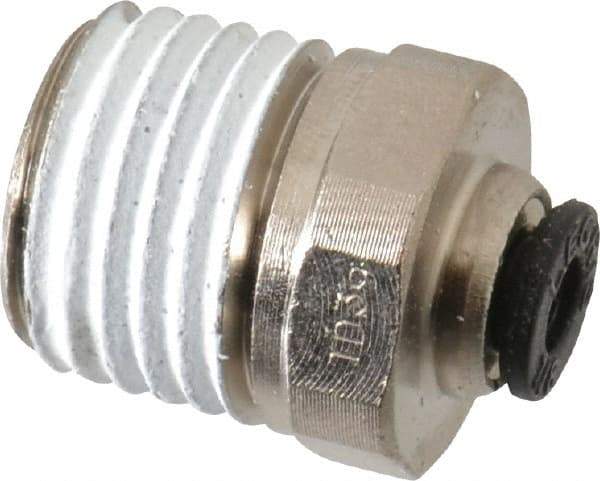Legris - 1/8" Outside Diam, 1/4 NPT, Nickel Plated Brass Push-to-Connect Tube Male Connector - 290 Max psi - Eagle Tool & Supply