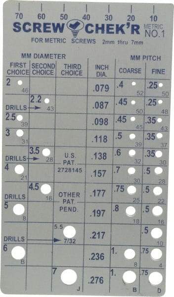 Made in USA - M2 to M7mm Stainless Steel Metric Thread Screw Checker - Eagle Tool & Supply