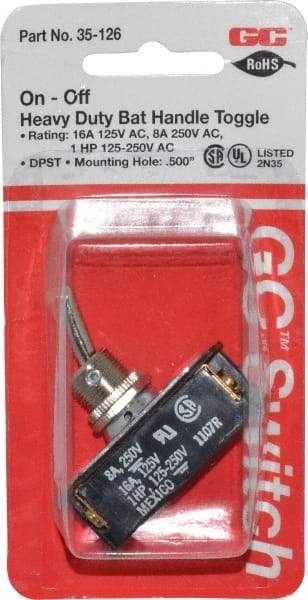 GC/Waldom - DPST Heavy Duty On-Off Toggle Switch - Screw Terminal, Bat Handle Actuator, 1 hp at 125/250 VAC hp, 125 VAC at 16 A & 250 VAC at 8 A - Eagle Tool & Supply