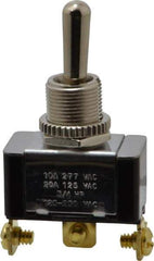 GC/Waldom - SPDT Heavy Duty On-Off-On Toggle Switch - Screw Terminal, Bat Handle Actuator, 3/4 hp at 125/250 VAC hp, 277 VAC - Eagle Tool & Supply