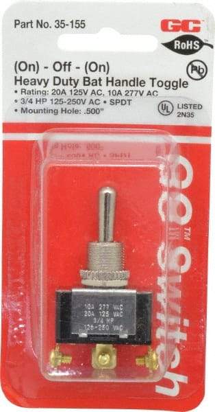 GC/Waldom - SPDT Heavy Duty On-Off-On Toggle Switch - Screw Terminal, Bat Handle Actuator, 3/4 hp at 125/250 VAC hp, 277 VAC - Eagle Tool & Supply