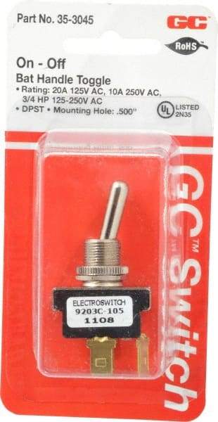 GC/Waldom - DPST Heavy Duty On-Off Toggle Switch - Quick Connect Terminal , Bat Handle Actuator, 3/4 hp at 125/250 VAC hp, 125 VAC at 20 A & 250 VAC at 10 A - Eagle Tool & Supply