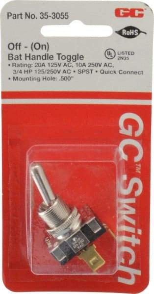 GC/Waldom - SPST Heavy Duty Off-On Toggle Switch - Quick Connect Terminal , Bat Handle Actuator, 3/4 hp at 125/250 VAC hp, 125/150 VAC - Eagle Tool & Supply