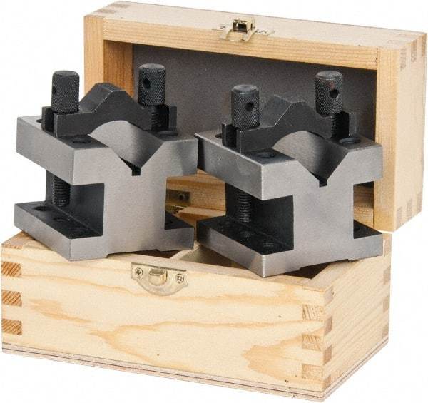 Value Collection - 1-3/16" Max Capacity, 90° Angle, Hardened Steel V-Block - 2-3/8" Long x 2-3/8" Wide x 2" High, Sold as 2 Block Set - Eagle Tool & Supply