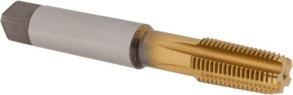 Emuge - 1/4-18 NPT Thread, 5 Flute Standard Pipe Tap - 3-15/16" OAL, 1.06" Thread Length, 9/16" Shank Diam, TiN Finish, Cobalt - Exact Industrial Supply
