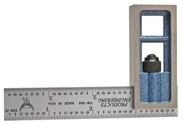 PEC Tools - 4 Inch Long, 4R Double Square - 1/64, 1/32, 1/16 and 1/8 Inch Graduation, Hardened Steel - Eagle Tool & Supply