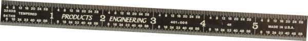 PEC Tools - 6" Long, 1/64, 1/32, 1/16, 1/8" Graduation, Flexible Steel Rule - 4R Graduation Style, 1/2" Wide, Black, Black Chrome Finish - Eagle Tool & Supply