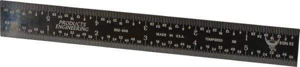 PEC Tools - 6" Long, 1/100, 1/64, 1/32, 1/10" Graduation, Rigid Steel Rule - 5R Graduation Style, 3/4" Wide, Black, Black Chrome Finish - Eagle Tool & Supply