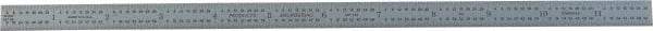 PEC Tools - 12" Long, 1/64, 1/32, 1/16, 1/8" Graduation, Flexible Steel Rule - 4R Graduation Style, 1/2" Wide, Silver, Satin Chrome Finish - Eagle Tool & Supply