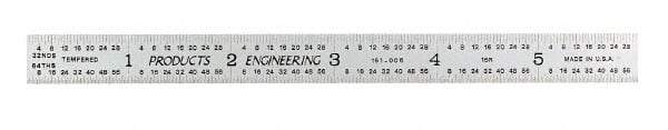 PEC Tools - 6" Long, 1/100, 1/64, 1/50, 1/32" Graduation, Flexible Steel Rule - 16R Graduation Style, 1/2" Wide, Silver, Satin Chrome Finish - Eagle Tool & Supply