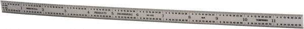 PEC Tools - 12" Long, 1/100, 1/64, 1/50, 1/32" Graduation, Flexible Steel Rule - 16R Graduation Style, 1/2" Wide, Silver, Satin Chrome Finish - Eagle Tool & Supply