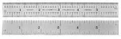PEC Tools - 36" Long, 1/100, 1/64, 1/32, 1/10" Graduation, Rigid Steel Rule - 5R Graduation Style, 1-1/4" Wide, Silver, Satin Chrome Finish - Eagle Tool & Supply