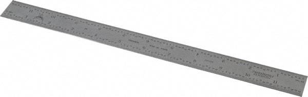 PEC Tools - 12" Long, 1/64, 1/32, 1/16, 1/8" Graduation, Rigid Steel Rule - 4R Graduation Style, 1" Wide, Silver, Satin Chrome Finish - Eagle Tool & Supply
