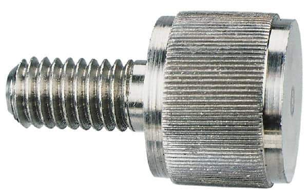 Morton Machine Works - 1/4-20 Knurled Shoulderless Grade 300 Stainless Steel Thumb Screw - 1-1/4" OAL, 5/8" Head Diam x 1/2" Head Height - Eagle Tool & Supply
