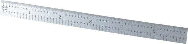 PEC Tools - 6" Long, 1/100, 1/64, 1/32, 1/10" Graduation, Flexible Steel Rule - 5R Graduation Style, 1/2" Wide, Silver, Satin Chrome Finish - Eagle Tool & Supply