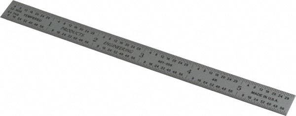 PEC Tools - 6" Long, 1/64, 1/32, 1/16, 1/8" Graduation, Flexible Steel Rule - 4R Graduation Style, 1/2" Wide, Silver, Satin Chrome Finish - Eagle Tool & Supply