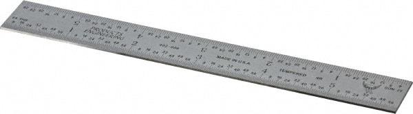 PEC Tools - 6" Long, 1/64, 1/32, 1/16, 1/8" Graduation, Rigid Steel Rule - 4R Graduation Style, 3/4" Wide, Silver, Satin Chrome Finish - Eagle Tool & Supply