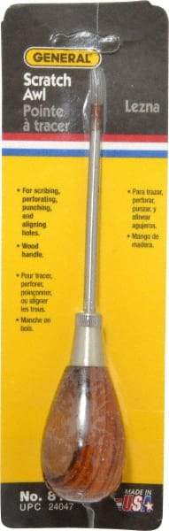 General - 6-1/2" OAL Steel Scratch Awl - Hardwood Handle - Eagle Tool & Supply