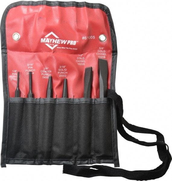 Mayhew - 6 Piece Punch & Chisel Set - 1/2 to 5/8" Chisel, 3/16 to 3/8" Punch, Round Shank - Eagle Tool & Supply