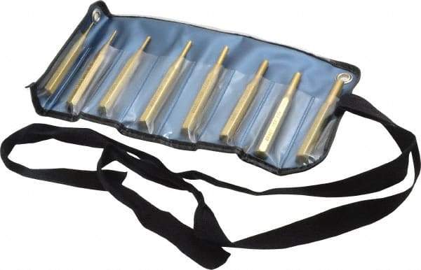 Made in USA - 8 Piece, 1/16 to 5/16", Pin Punch Set - Round Shank, Brass, Comes in Vinyl Pouch - Eagle Tool & Supply