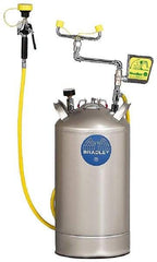 Bradley - 10 Gallon, 0.4 GPM Flow Rate at 30 PSI, Pressurized with Drench Hose Stainless Steel, Portable Eye Wash Station - 15 Min Duration, 25-1/4 Inch High - Eagle Tool & Supply