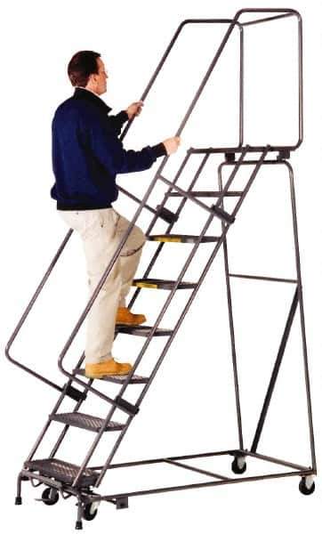 Ballymore - 93" 6 Step Ladder - Lock Step Rolling Safety Ladder, 450 Lb Capacity, 60" Platform Height, 30" Base Width x 49" Depth, Perforated Tread - Eagle Tool & Supply