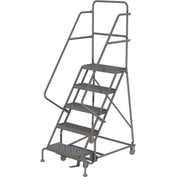 TRI-ARC - 86" 5 Step Rolling Platform Ladder - 450 Lb Capacity, 50" Platform Height, 24" Base Width x 42" Depth, Serrated Tread - Eagle Tool & Supply