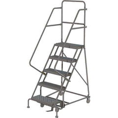 TRI-ARC - 86" 5 Step Rolling Platform Ladder - 450 Lb Capacity, 50" Platform Height, 24" Base Width x 42" Depth, Serrated Tread - Eagle Tool & Supply
